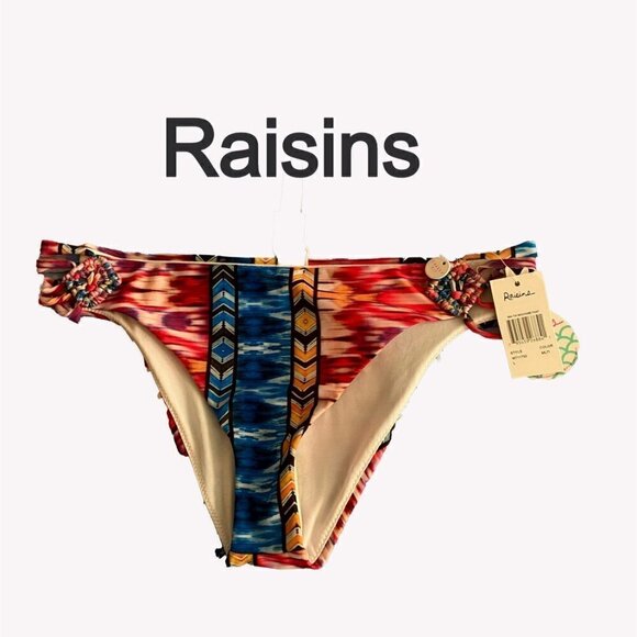 New Raisins Mai Tri Macrame Side Pant Bikini Cheeky Swim Bottons Chevron  Size L - Picture 7 of 9